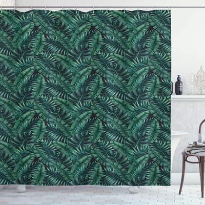 ABAKUHAUS Palmblad douchegordijn – badkamer 175x200 cm – donkergroen/zwart