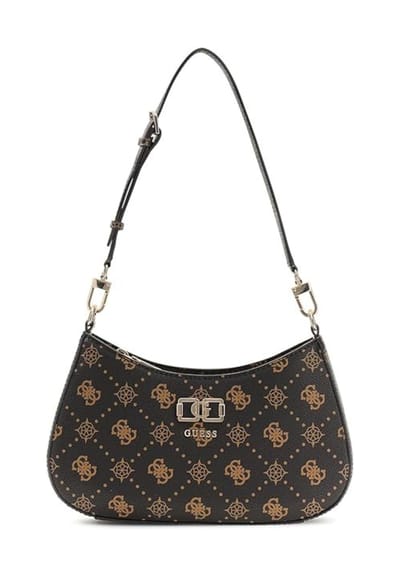 GUESS schoudertas Emelie Logo Top Zip Shoulder Bag Espresso Logo donkerbruin