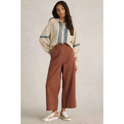 White Stuff Romy Wide Leg Cropped Trouser Dark Tan Maat: 14 REGULAR | Wijde Broeken Outlet | Dames | Bruin