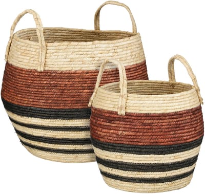 Mica Decorations Opbergmand met Handvatten - Set van 2 Opbergmanden - Woondecoratie en Opbergen - 34 x Ø28 cm en 44 x Ø40 cm - Bruin, Zwart