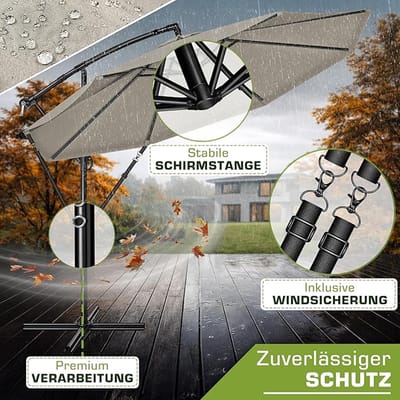 Zweefparasol 300 cm Diameter – 360° Draaibaar & Kantelbaar, Aluminium Frame, UV50+ Zonbescherming, Waterafstotend – Inclusief Standaard & Hoes – Antraciet – Nicolehome