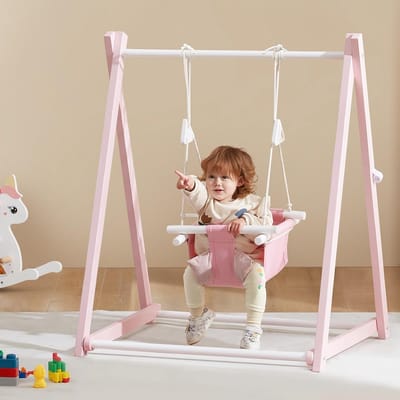 Dailygoods- Peuterschommel - Opvouwbare Houten Schommelset - Draagbaar - Duurzaam Grenenhout - Voor Binnen/Buiten - Tot 22,7 kg - Kinderschommel