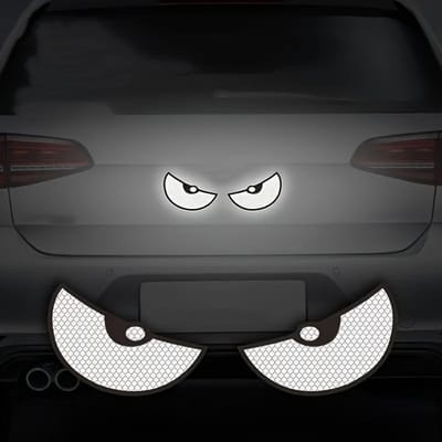 2 pièces Autocollants Réflecteurs Œil de Démon pour Voiture Moto Améliorer la Visibilité du Véhicule la Nuit et la Sécurité de Conduite S&Style1 blanc