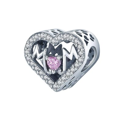 hart mom moeder zirconia bedel | bedels voor armband | love bead | Zilverana | geschikt voor alle bekende merken | 925 zilver | moederdag