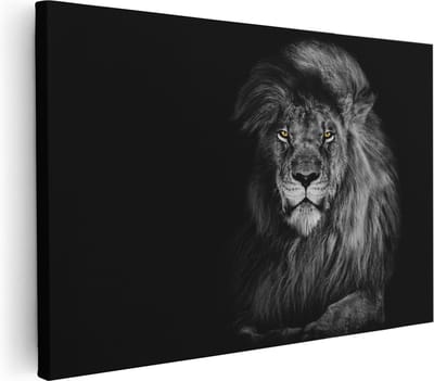 Artaza Canvas Schilderij Leeuwenkop - 30x20 cm - Klein - Muurdecoratie Dierenkop - Wanddecoratie Woonkamer - Kamer Accessoires Zwart Wit