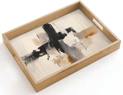 Dienblad hout 40x30 cm - Schootdienblad - Penseelstreken - Ruw - Abstract - Beige - Borrelplank rechthoek - Plateau dienbladen