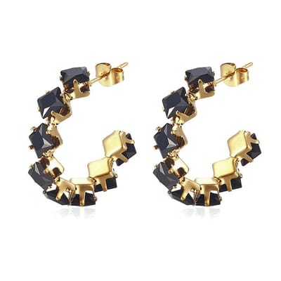 YARE Oorringen - Zwart/Goud | 2,8 x 2,8 cm | Stainless Steel / Zirkonia | Fashion Favorite
