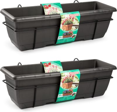PlasticForte Balkonbak - 2x - antraciet - 60 cm - plantenbak met hanger - bloembak