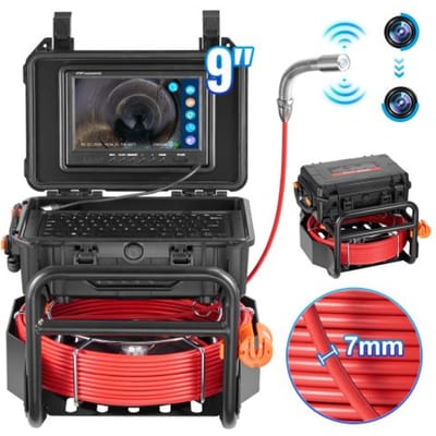 VEVOR Rioolcamera, 50 m zelfnivellerende buiscamera met 512 Hz-zender, afstandsmeter, 9-inch scherm, 1080P HD-buisinspectiecamera met 12 LED's en 32 GB-kaart, endoscoop voor rioolbuizen