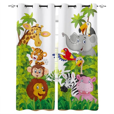 Schattige Cartoon Dinosaurus Gordijnen Voor Raambekleding Draperieën Raamgordijnen Voor Woonkamer Slaapkamer Jaloezieën Kinderkamer Huisdecoratie W60H60(CM)x2PCS&Grommet Top gray