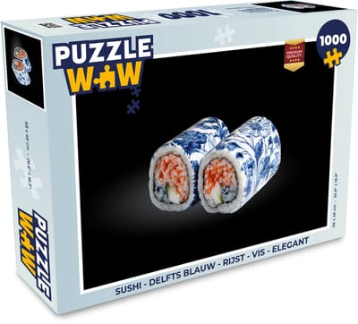 Puzzel Sushi - Delfts blauw - Rijst - Vis - Elegant - Legpuzzel - Puzzel 1000 stukjes volwassenen