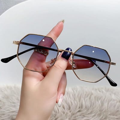 Mode Nieuwe Polygonale Metalen Zonnebrillen Retro Dames Brillen Klassieke Trend Luxe Rijden Reizen Brillen Uv400