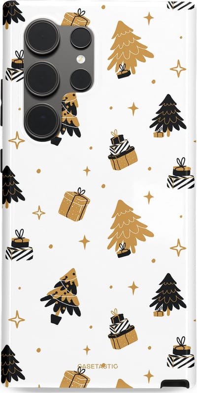 Casetastic hoesje geschikt voor Samsung Galaxy S24 Ultra - Dubbellaagse bescherming - Kerst met Cadeautjes - Fashion Case - Wit Beige Donkergrijs