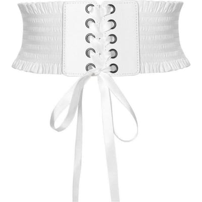 Hoge Kwaliteit Brede Corset Taille Riem PU Leer Elastische Tailleband Riem Decoratieve DIY Zijde Elastische Cummerbunds Voor Rokken Jurk Top Kleding white