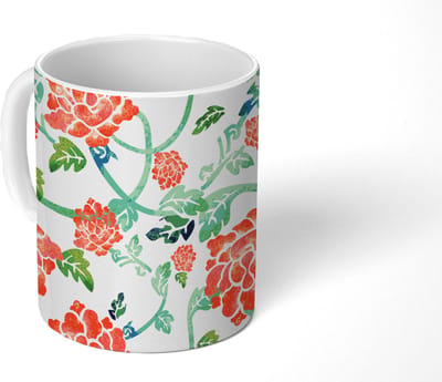 Mok - Koffiemok - Bloemen - Bladeren - Patronen - Waterverf - Mokken - 350 ML - Beker - Koffiemokken - Theemok