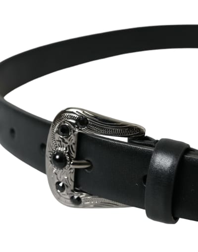 Dolce & Gabbana Zwart Versierd Leren Gegraveerde Boucle Tailleband