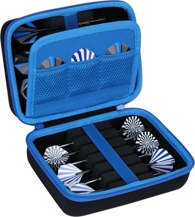 Hard Case voor Darts met Opbergruimte voor 12 Stuks, Geschikt voor Steel en Soft Tip, Zwart en Blauw, Ideaal voor Dartliefhebbers