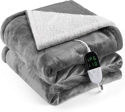 Verwarmde deken - Elektrisch plaid - Warm blijven - 6 warmtestanden - 133 x 155 cm - Grijs