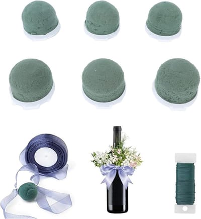 24 Stuks Mini Styrofoam Houder voor Bloemstukken - Ronde Styrofoam met Chiffon Zijde en IJzerdraad voor Droge en Nat Bloemschikkingen, Ideaal voor Creatieve Decoraties en DIY Projecten