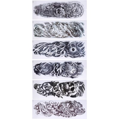 6 pièces Autocollant de Tatouage Bras Entier Temporaire Imperméable Faux Tatouages Autocollants pour Femmes Hommes gray