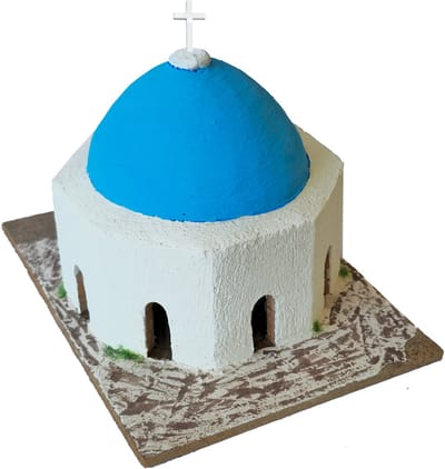 Bouwpakket 3D van een mini- Kerkje Santorini Griekenland van steen