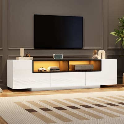 MODENUIT Tv-Meubel - Met App-Bedienbare Verlichting En Lade - Voor Woonkamer - Spaanplaat Wit - 180x40x48 Cm