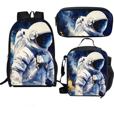 Klassiek Populair Grappig astronaut 3D Print 3 stuks/Set leerling Schooltassen Laptop Dagrugzak Rugzak Crossbody Lunchtas Etui