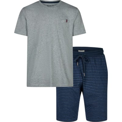 Phil & Co Essential Shortama Heren Korte Pyjama Set Grijs/Blauw - Maat M