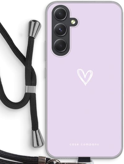 Case Company® - Hoesje met koord geschikt voor Samsung Galaxy A54 hoesje met Koord - Klein hartje paars - Telefoonhoesje met Zwart Koord - Bescherming aan alle Kanten en Over de Schermrand