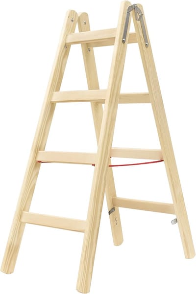 Houten Staande Ladder met 2x4 Sporten - Dubbelzijdig Beloopbaar, Spreidbeveiliging en Stabiele Emmerhaak