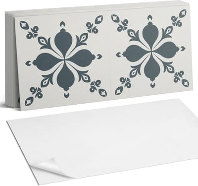 Coloray Plaktegels - Sierpatroon met bladeren Wandtegel Zelfklevend - 60 cm x 30 cm - Grijs Plaktegels - 6 stuks - Rechthoek PVC Tegels - Plaktegels Keuken - Zelfklevende Vloertegels Badkamer - Vinyl Tegels - Zelfklevende Wandtegels