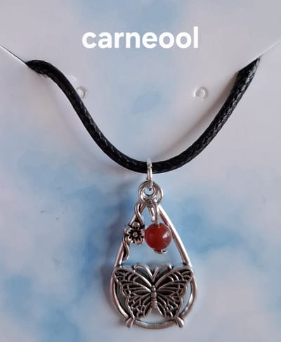 Carneool Waterdruppel / Vlinder Ketting