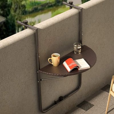 Inklapbare Salontafel voor Buiten - Ruimtebesparend en In Hoogte Verstelbaar - Met Glashouder en Polyrotan Tafelblad, Afmetingen 60 x 64 cm
