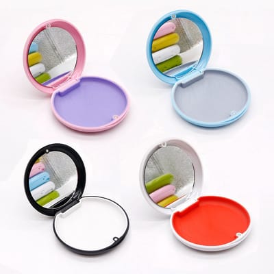 Set van 4 stuks - Bewaardoosje voor beugels met spiegel - Magnetische sluiting - Draagbaar doosje voor orthodontische beugels - Beschermdoosje voor beugels - Geschikt voor reizen en thuisgebruik
