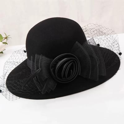 Winterhoed voor Dames Franse Hepburn Stijl Banket Hoge Hoed Licht Luxe High-end Europees en Amerikaans Retro Wollen Hoed Dik average size black