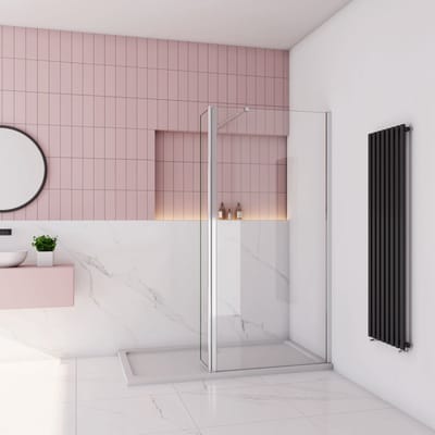 60x200cm inloopdouche + 30x200cm draaibaar hoekprofiel + 73-120cm Stabilisatiestang 8mm NANO EasyClean veiligheidsglas douchescherm
