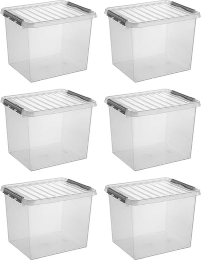 Sunware Q-Line opbergbox 52L - Set van 6 - Transparant/grijs