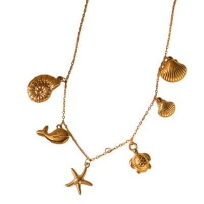 Aramat Jewels | Halskettingen | Goudkleurige damesketting met zee-bedels – 40+5 cm | | | |1,5mm | Staal | Volwassenen | Verkleurd niet