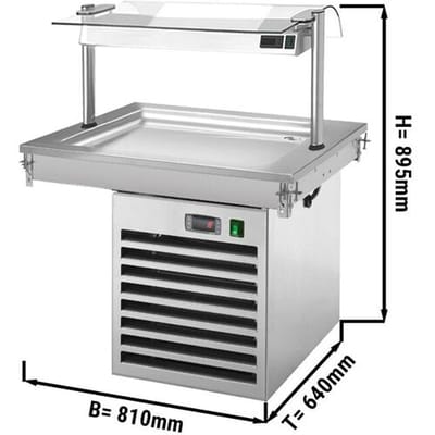 GGM Gastro Einbau Kühlplatte - 800mm - +2 bis +8 °C - 2x GN 1/1 - 350 Watt - mit Glas-Hustenschutz Zilver