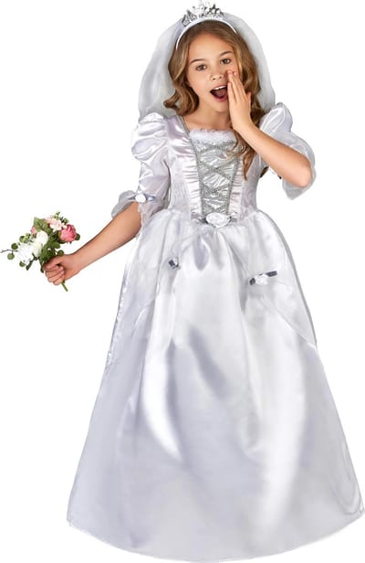 Verkleedkostuum voor meisjes Bruid met sluier Carnvalkostuum - Verkleedkleding - 116/122