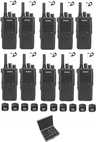 Set van 10 Inrico T522A IP66 4G LTE POC Zello Portofoon K1 2-Pins met beveiliging oortje en koffer