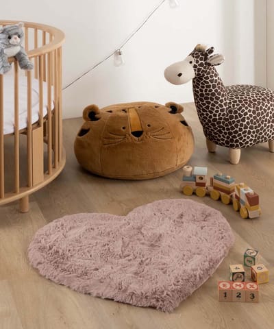 Kindervloerkleed hart - Fluffy roze 70x80