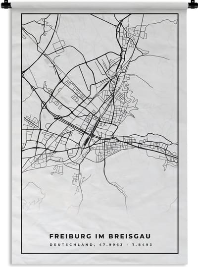 Wandkleed - Wanddoek - Plattegrond - Freiburg im Breisgrau - Kaart - Stadskaart - 120x180 cm - Wandtapijt