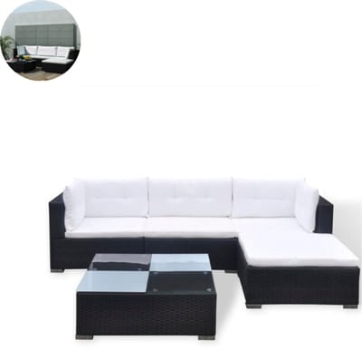 Loungeset - 5-delige - Tuinmeubels - Palletkussens - Weerbestendig - Tuinbank - Comfortabel Zitten - Modulair Bankstel - Poly rattan - Grijs