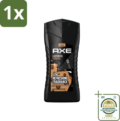1 x Axe - 3-in-1 Douchegel - Leather & Cookies - 100% Plantaardig - 250 ml- 3-in-1 Douchegel - Douchegel Voor Lichaam - Douchegel Voor Gezicht - Douchegel Voor Haar - Geur Leer En Koekjes