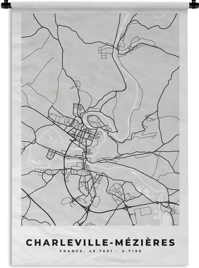 Wandkleed - Wanddoek - Stadskaart – Frankrijk – Kaart – Charleville-Mézières – Plattegrond - 120x180 cm - Wandtapijt