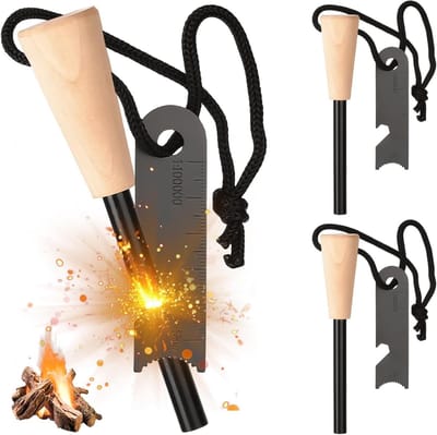 3-delige Vuurstarter Set: Overlevings Flint met Paracord, Ideaal voor Kamperen, Outdoor Activiteiten en Bushcraft