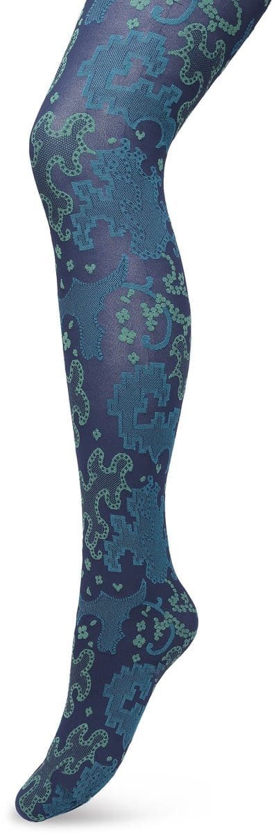 Bonnie Doon Grafische Panty 60 Denier Donker Blauw Dames maat S/M - Grafische Print - Gladde Naden - Maximaal Draagcomfort - Ornament Tights - Chique Panty - Feestelijk - Donkerblauw - Navy - BP221909.102