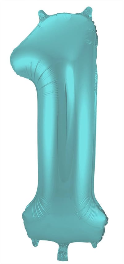 Folieballon Cijfer 1 Aqua Metallic Mat - 86 cm