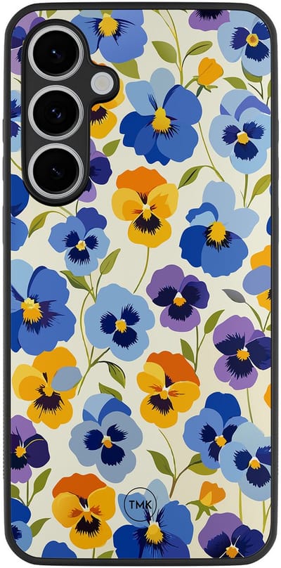 Hoesje geschikt voor Samsung Galaxy S24 FE - Viooltjesmix bloemen - Paars - TPU case - Marmer - Hardcase zwart telefoonhoesje